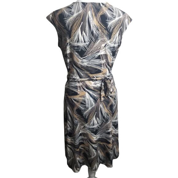 212 Collection Faux Wrap Midi Dress Size XS Black Gold Botanical Print Bodycon - Picture 2 of 9